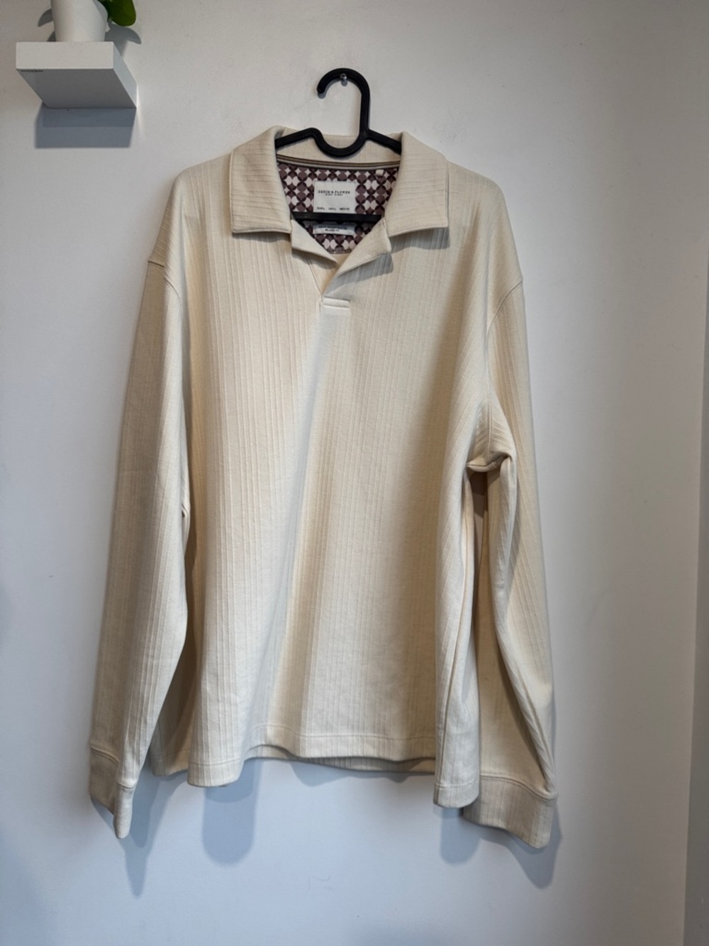 Denim & Flower Men's Long-Sleeve Polo in Cream